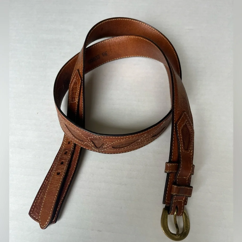 Classic Men’s Brown Leather Solid Brass Buckle Ranger Belt Style